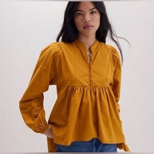 Richer Poorer Brigitte Babydoll Top Mustard Yellow Brown Small Cotton Cottagecor